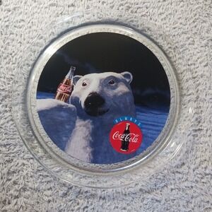 Coca-Cola Polar Bear 13" Round Glass‎ Serving Tray Always Coke Platter Vintage